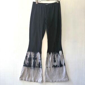 Chatoyant Womens Medium Flare Leggings Black‎ Gray Tie Dye Elastic Waist Pants